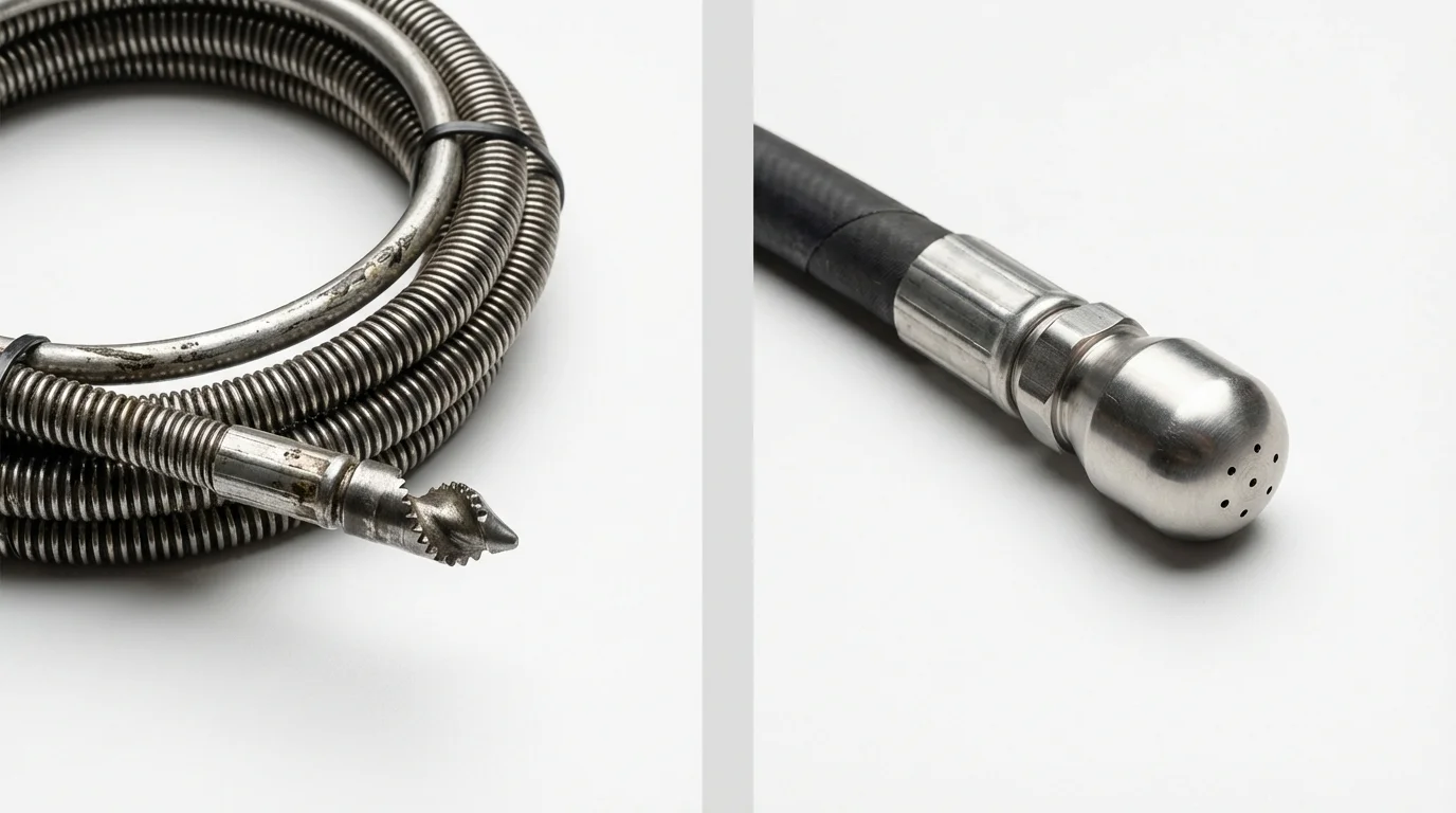 Drain snake cable and hydro jetting nozzle used for drain cleaning in Kemmerer, WY