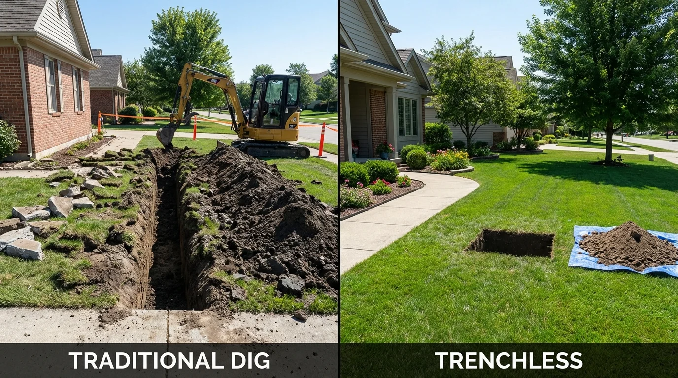 Trenchless sewer repair with minimal yard damage versus traditional excavation in Kemmerer, WY